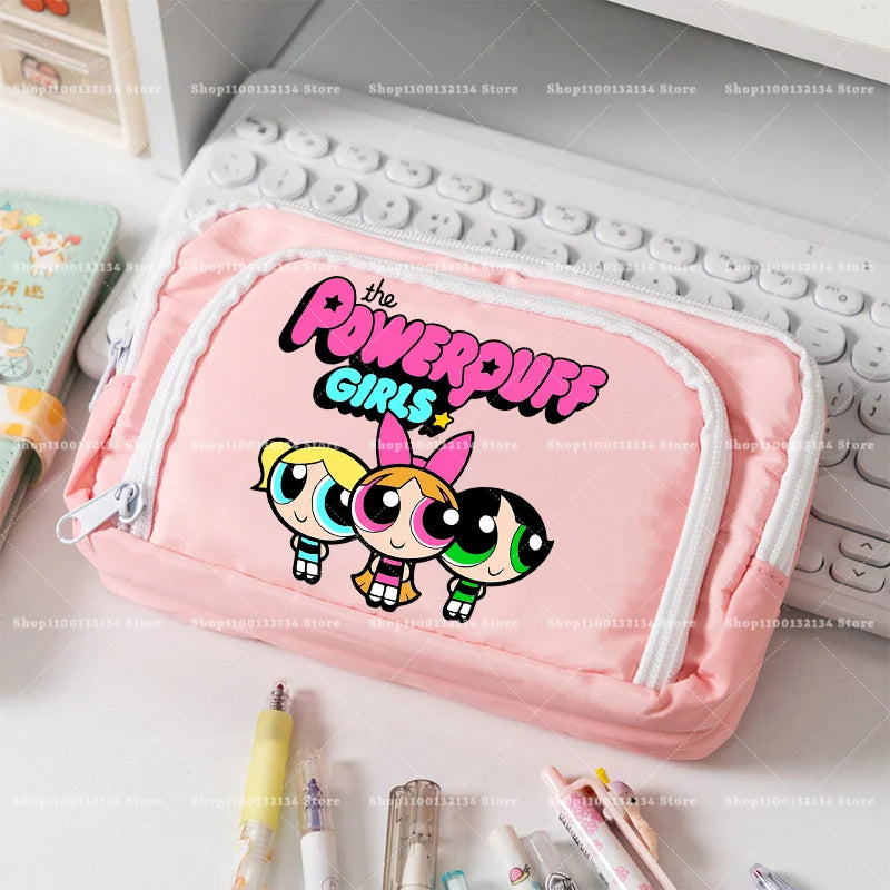 Estuche para lápices de las Chicas Superpoderosas, estuche para lápices con múltiples bolsillos, bolsa para lápices de gran capacidad para estudiantes, bolsa organizadora de papelería, regalo