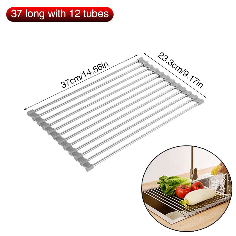 Escurridor de Platos Plegable de Acero Inoxidable, Ahorra Espacio, Organizador de Almacenamiento para Secar Platos, Frutas y Verduras en la Cocina