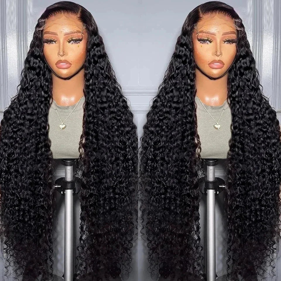 Peluca de cabello humano rizado con encaje Frontal, pelo sin pegamento, listo para usar, onda profunda 13x6 HD, predesplumada