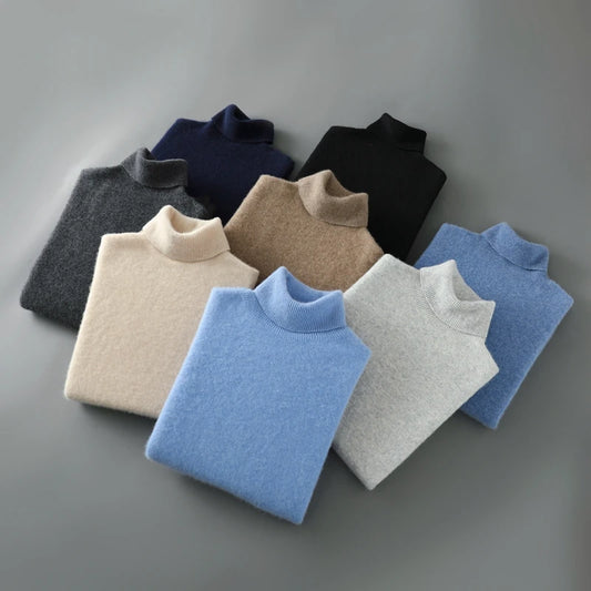 Suéter de cuello alto de lana 100% para hombre — Cálido, manga larga para otoño e invierno