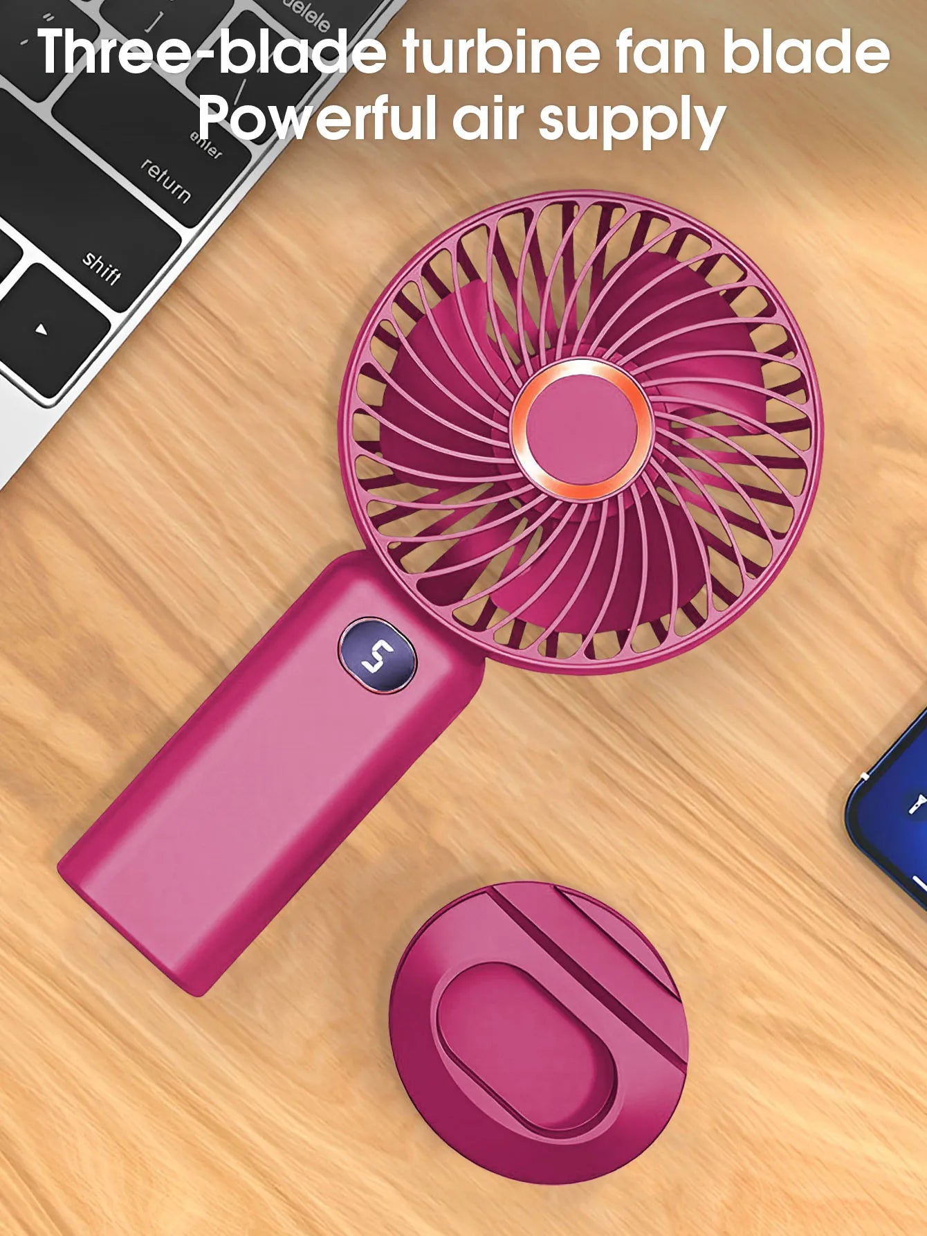Ventilador portátil de mano, miniventilador recargable por USB, pantalla Digital, ajuste de 5 velocidades, adecuado para viajes, exteriores, oficina y hogar