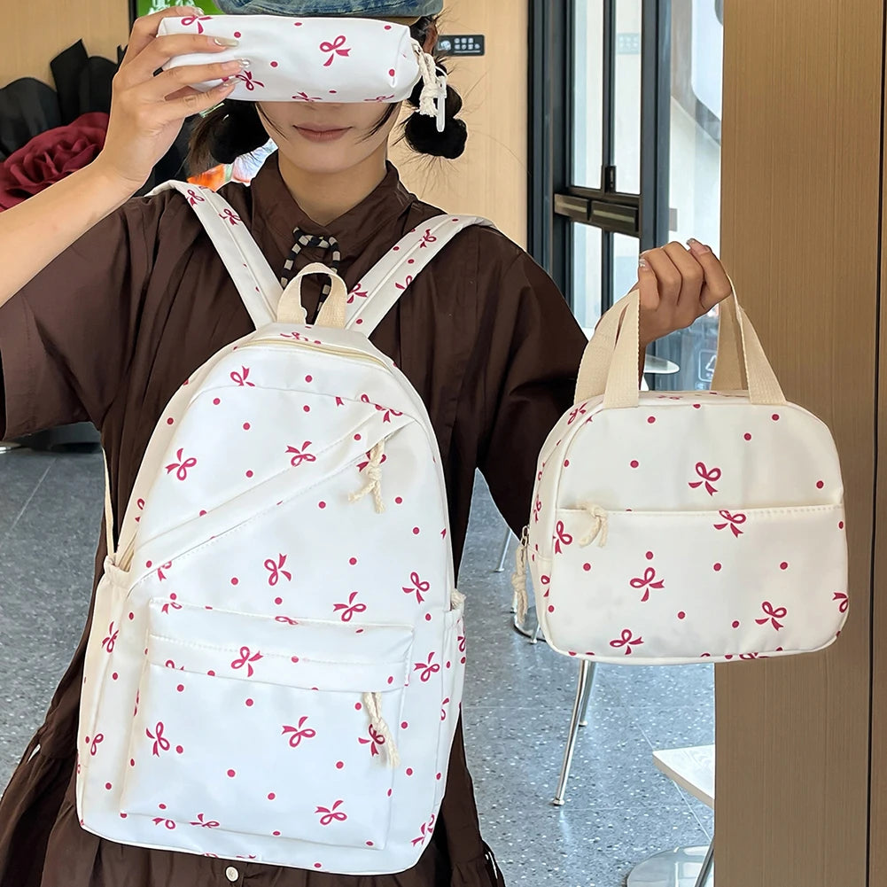 Mochila escolar universitaria con pajarita, 3 uds., con fiambrera, estuche para lápices, mochilas bonitas para niñas, conjunto de mochila escolar para chicas adolescentes