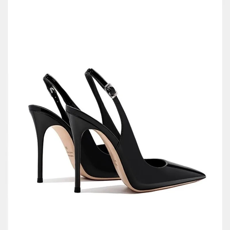 2025 Zapatos sexis de tacón súper alto para mujer, sandalias con punta estrecha, zapatos de tacón elegantes con talón descubierto para verano, vestido de tendencia 2025