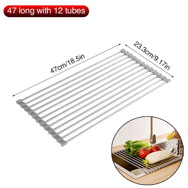 Escurridor de Platos Plegable de Acero Inoxidable, Ahorra Espacio, Organizador de Almacenamiento para Secar Platos, Frutas y Verduras en la Cocina
