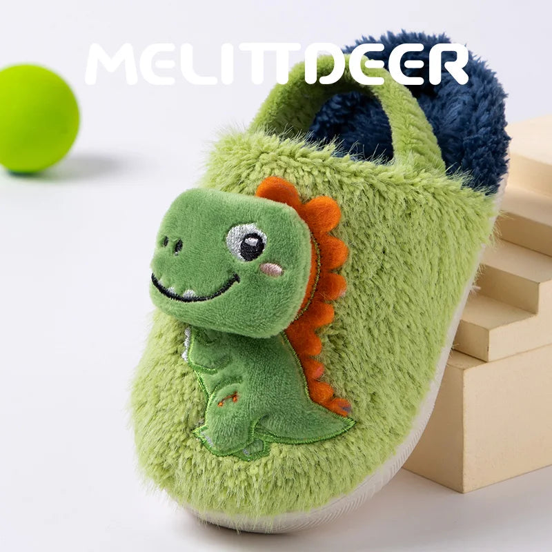 MELITTDEER Zapatillas de dibujos animados para niños, zapatillas de otoño, suaves y cálidas, zapatos de interior para niños, recién llegado 2025, dinosaurio de dibujos animados