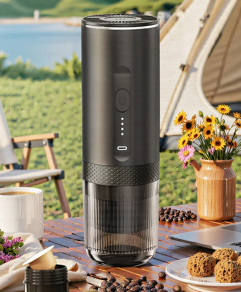 Cafetera Espresso eléctrica inalámbrica 2 en 1 para coche y hogar, cafetera portátil para acampar, cafetera de viaje en polvo cápsula