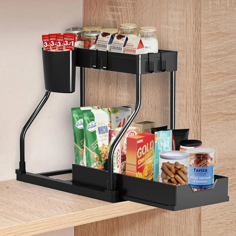 Estante de Almacenamiento Extraíble de Doble Capa, Cajones de Gran Capacidad para Ahorrar Espacio, Organizador para Cocina y Baño