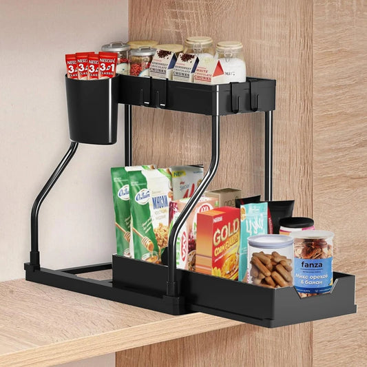 Estante de Almacenamiento Extraíble de Doble Capa, Cajones de Gran Capacidad para Ahorrar Espacio, Organizador para Cocina y Baño