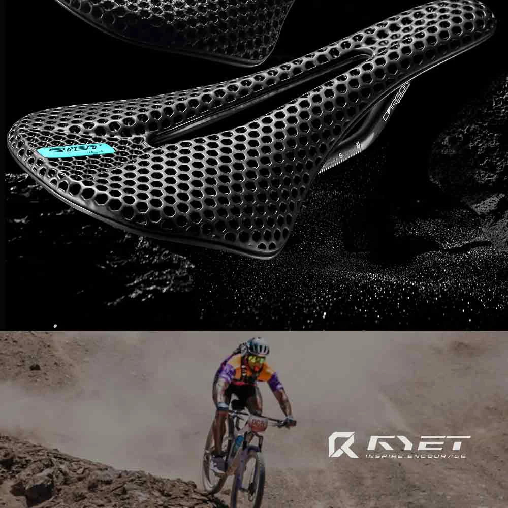 RYET-sillín de carbono para bicicleta con estampado 3D, 140mm, 142mm, superligero, para carreras de montaña, EVA, cojín para asiento de bicicleta, pieza de asiento para ciclismo