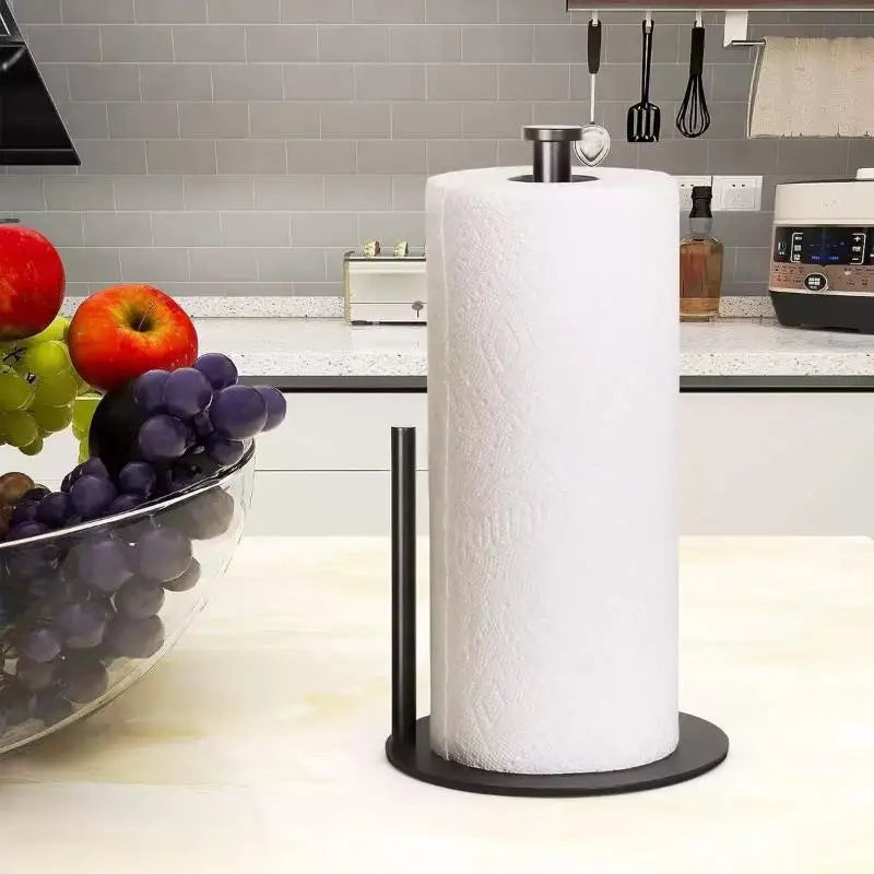 Portarrollos de cocina de acero inoxidable con base pesada - Organizador de encimera resistente, diseño que ahorra espacio para toallas de papel