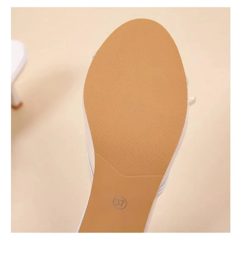 Sandalias de verano para mujer, tacones altos elegantes a la moda, zapatillas con punta abierta y nudo de mariposa de alta calidad, zapatos de tacón de diseñador de marca para mujer