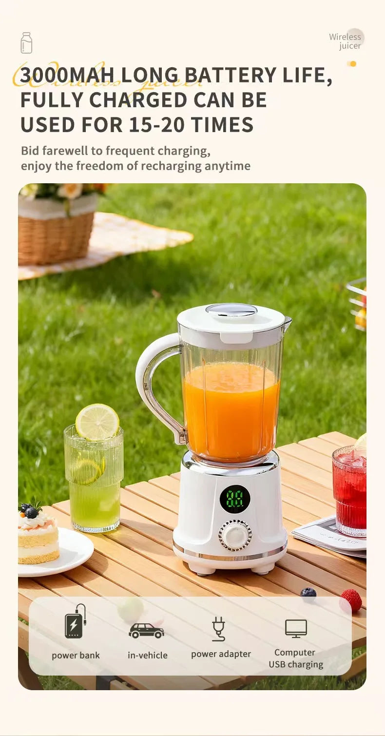 Licuadora Eléctrica Inalámbrica Portátil, 12 Cuchillas, 3000mAh, Exprimidor de Frutas, Uso Doméstico, Trituradora de Hielo, Mezcladora de Alimentos Auxiliar para Naranjas
