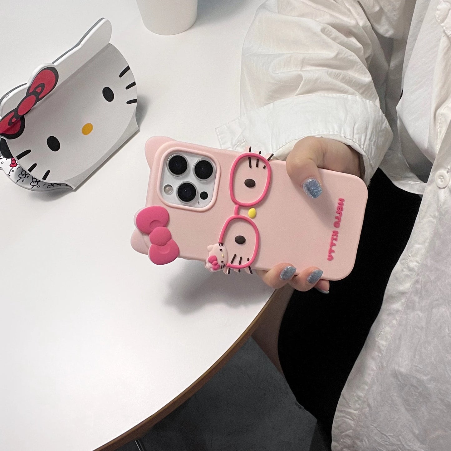 Funda de teléfono estereoscópica 3D para iPhone 17 16 15 14 13 12 11 Pro Max, fundas con lazo de Hello Kitty de dibujos animados bonitos de Sanrio, funda de silicona suave