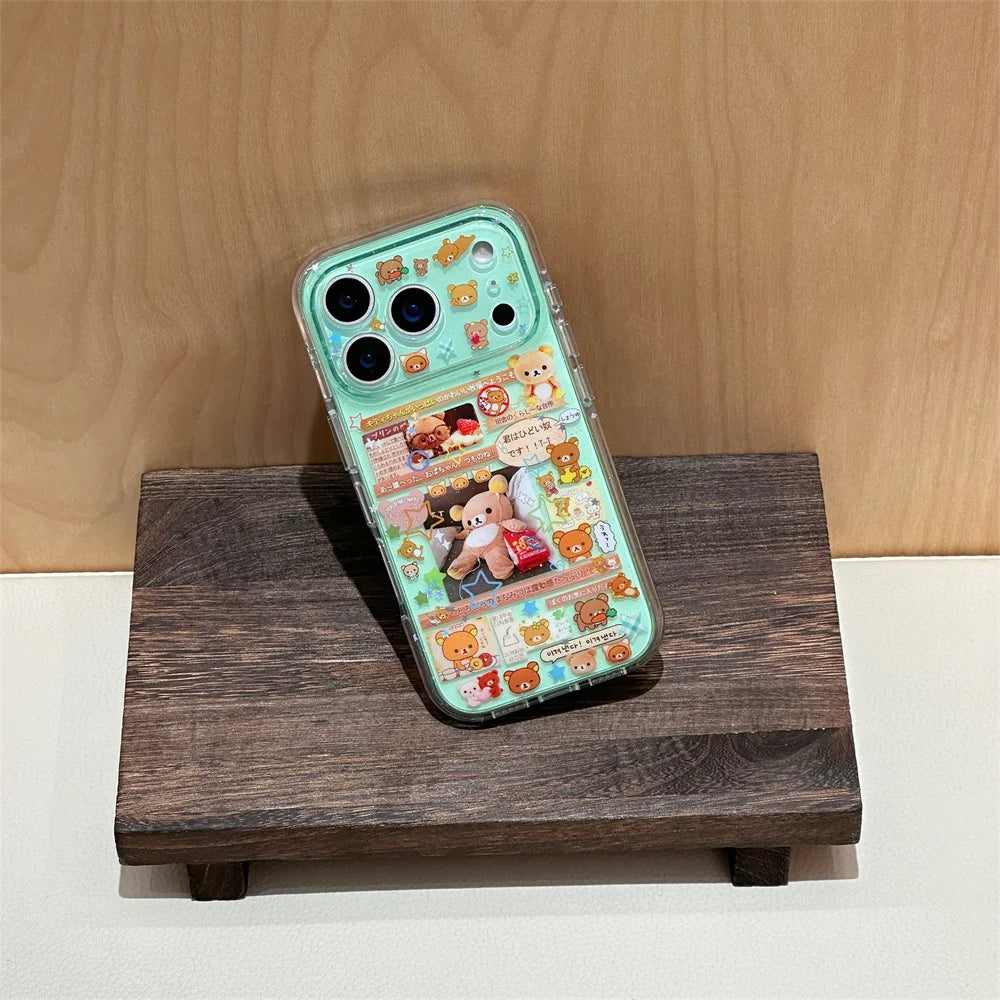 Funda de Teléfono con Dibujos Animados de Rilakkuma Kawaii para iPhone 17 16 15 Pro16 Max 17 Pro Max, Funda Protectora Bonita a Prueba de Golpes con Dijes