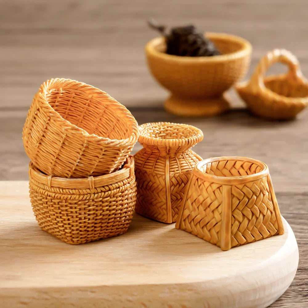 Cesta de Mimbre en Miniatura para Casa de Muñecas 1/12, Modelo de Cesta de Pan y Frutas, Accesorios para Escena de Cocina, Regalo para Niños