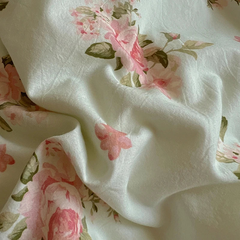 Juegos de funda nórdica de algodón lavado, juego de cama con estampado de flores individual/Queen/king, estilo princesa, funda de couette de 220x240 con encaje