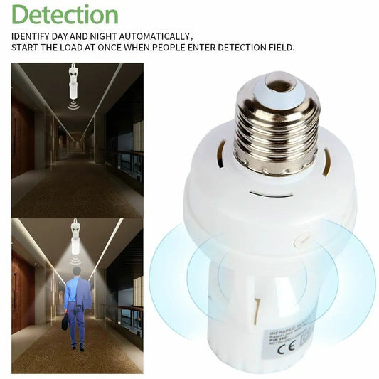 Base de lámpara Led con Sensor de movimiento, convertidor de enchufe E27, AC100-240V, adaptador de soporte de bombilla, interruptor ajustable, inducción humana PIR