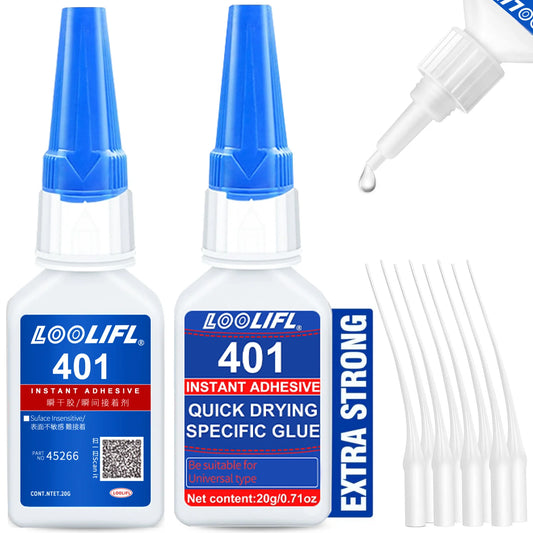 El nuevo y actualizado 401 Superhydroacrilato pegamento, 5 segundos de secado instantáneo, impermeable, buena estabilidad, herramienta de unión completa. Adecuado para madera, plástico, cerámica, metal, caucho, etc.