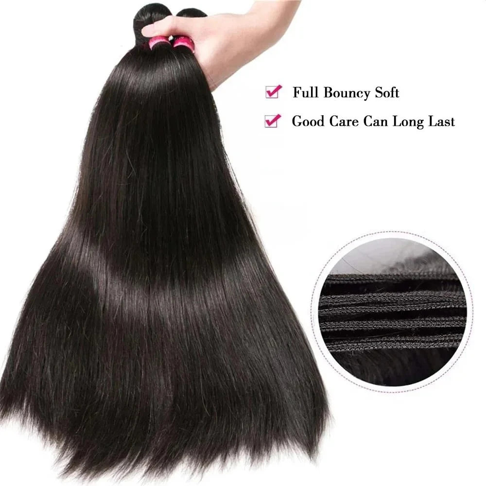 Extensiones de Cabello Humano Liso Natural Brasileño de 12-42 Pulgadas, Paquetes de Cabello Humano Remy de Color Natural