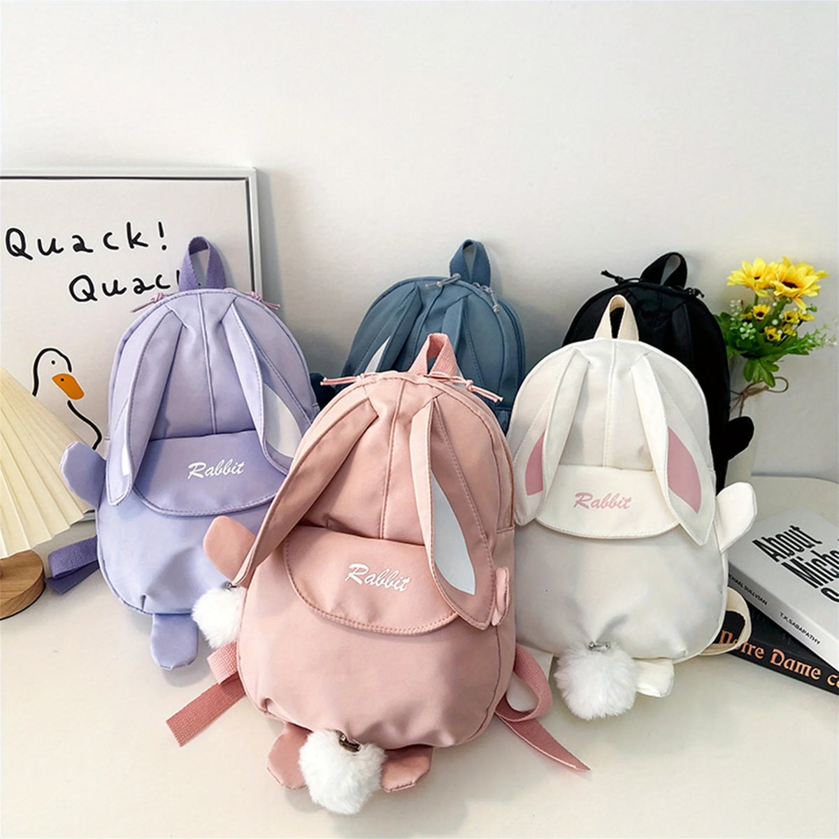 Mochila con orejas de conejo para niña, mochila escolar informal impermeable de gran capacidad, mochila escolar con cremallera suave, viajes y regalos sólidos para adolescentes