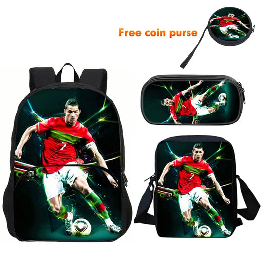Ronaldo-Juego de 3 uds. De mochila deportiva, bolso de hombro, estuche para lápices, mochila CR, bolsas para libros de estrella de fútbol para niños y niñas, el mejor regalo