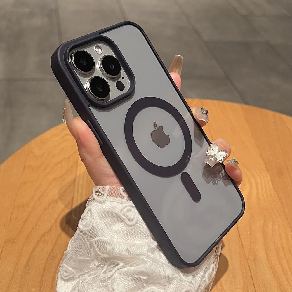 Funda de teléfono con carga magnética de titanio Natural mate para iPhone 16 15 14 13 12 11 Pro Max Plus Mini magsafe cubierta dura a prueba de golpes
