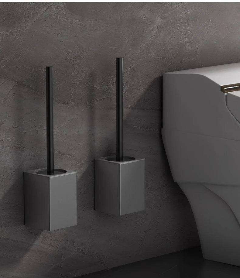 Soporte para escobilla de baño, herramientas de limpieza del hogar montadas en la pared, sin perforación, instalación espacial, cepillos de baño de aluminio WB8712