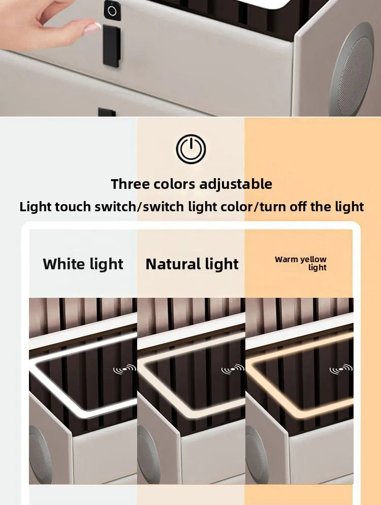 Mesita de noche de madera inteligente con altavoz cargador inalámbrico, mesita de noche minimalista moderna de dos cajones, muebles multifuncionales para el hogar