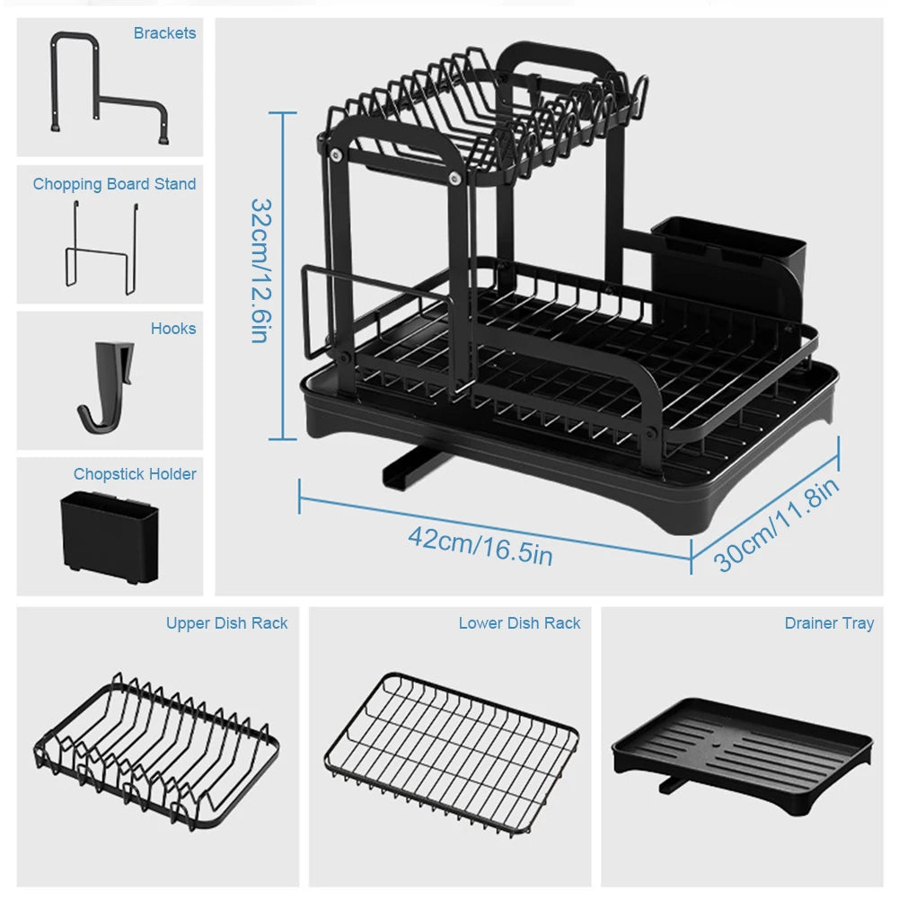 Escurridor de platos ajustable, estante de secado de platos, organizador de platos de cocina con escurridor sobre el fregadero, encimera, soporte de almacenamiento de cubiertos