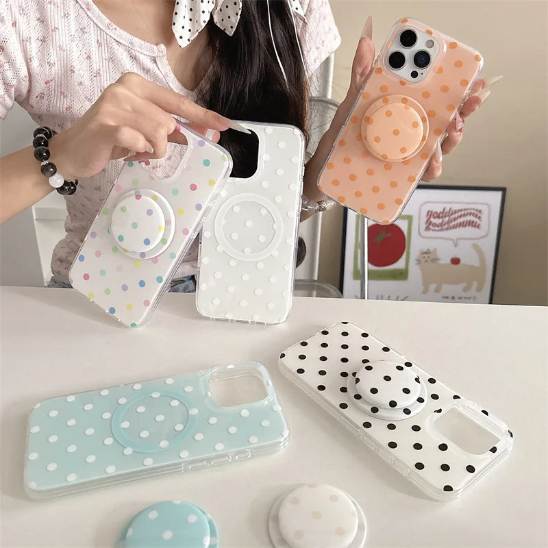 Funda de teléfono magnética Simple de lunares para iPhone 16 Pro 15 14 Pro Max 15 funda Promax con soporte Magsafe fundas bonitas a prueba de golpes