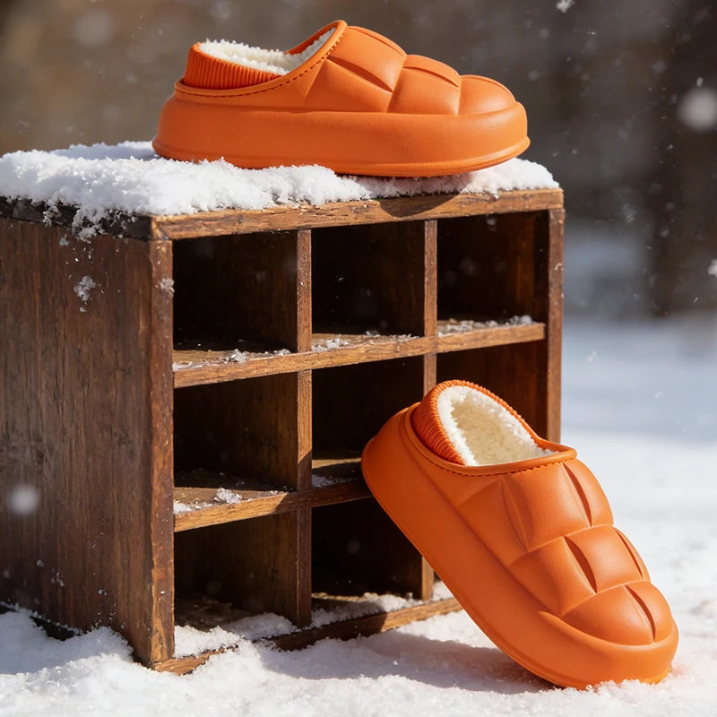 Pantuflas Impermeables de Invierno para Mujer y Hombre, Suela Gruesa de 4 cm, Cálidas y Afelpadas, Zapatos de Interior Antideslizantes, Forradas de Piel, Zuecos Suaves y Acolchados