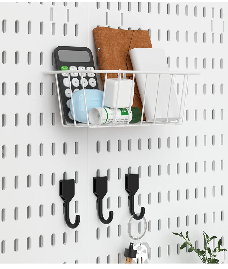 Kit organizador de pared combinado con tablero perforado DIY: paneles colgantes modulares, instalación sin perforaciones, ideal para exhibición de pared de habitaciones artesanales