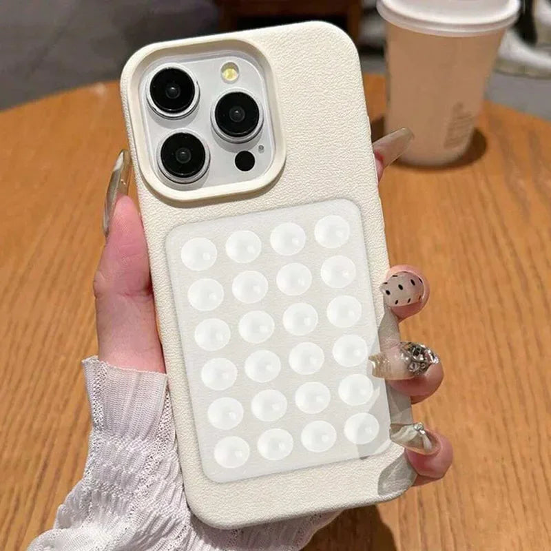 Funda para iPhone 17 16 15 Pro Plus 14 13 12 11 Pro Max, Antigolpes, de Lujo, con Soporte de Succión 3D, Diseño Litchi