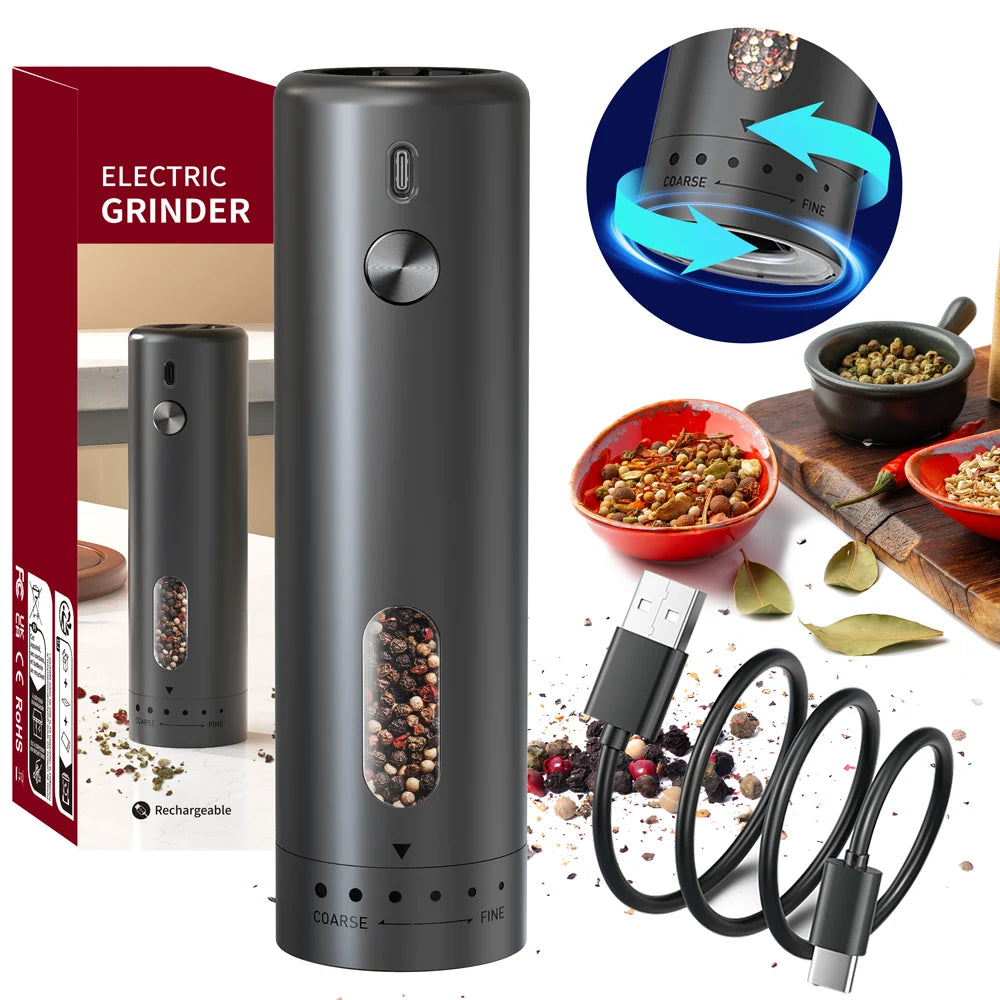 Molinillo de pimienta automático recargable por USB, molinillo de sal y pimienta de grosor ajustable para cocina, 1 ud./2 uds.