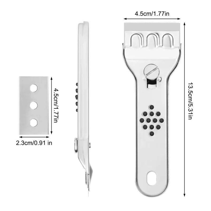 Raspador de cocina de acero inoxidable, raspador de vidrio y cerámica con cuchillas de repuesto, herramientas raspadoras de limpieza de ventanas y suelo de pared