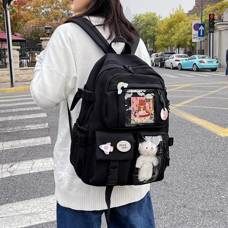 Mochilas bonitas para mujer, mochila escolar de nailon con múltiples bolsillos impermeable para estudiantes y niñas, mochila Kawaii para ordenador portátil, Mochilas