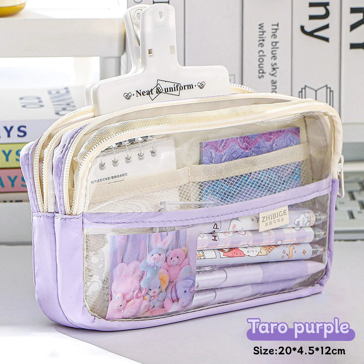 Bolsa de lápices transparente de cuatro capas, bolsa de papelería para estudiantes, bolsa de almacenamiento de gran capacidad, suministros de oficina escolar, papelería, 1Pc