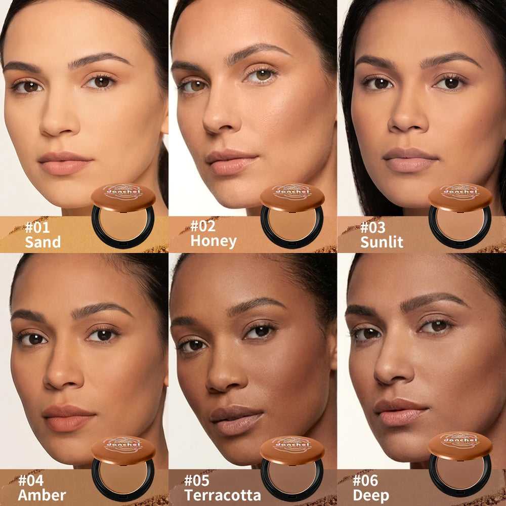 Polvo Compacto Mate Bronceado de Larga Duración, Control de Grasa, Define el Contorno Facial, Polvo Fijador con Acabado Mate Suave, Maquillaje Coreano