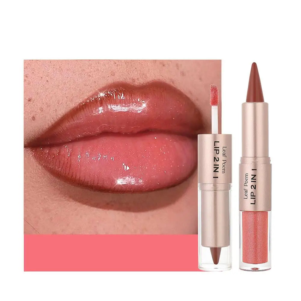Delineador de Labios 2 en 1 con Diseño de Espejo Mate de Doble Punta, Resistente al Agua, Antiadherente, Color Marrón Nude, Degradado Cónico