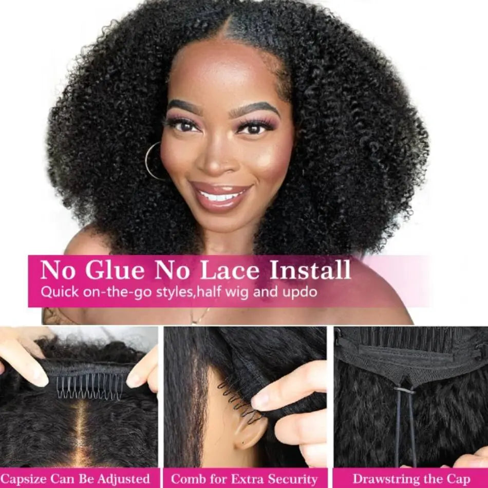 Peluca de cabello humano 3 en 1 con ondas rizadas, media peluca, densidad 200, con cordón ajustable, 24-32 pulgadas, fácil de instalar, aspecto natural, para mujeres.