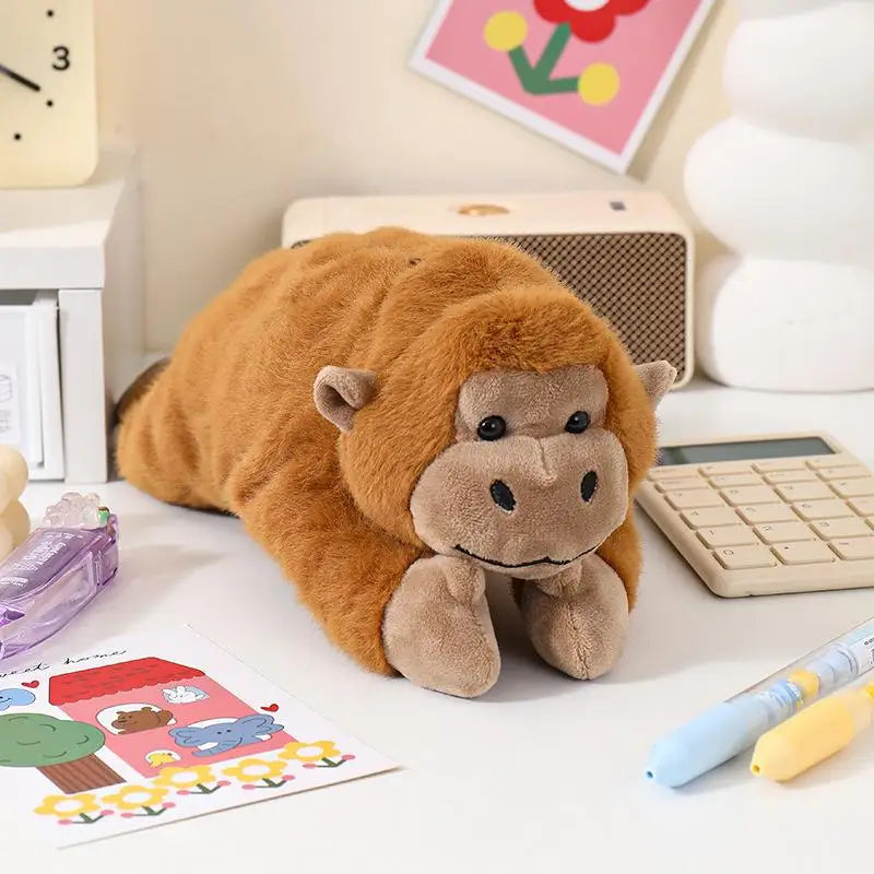 Nuevo Estuche de Lápices de Peluche con Diseño de Gorila de Dibujos Animados, Divertido Estuche de Lápices con Forma de Animal para Estudiantes, Bolsa de Almacenamiento de Papelería de Gran Capacidad, Regalos