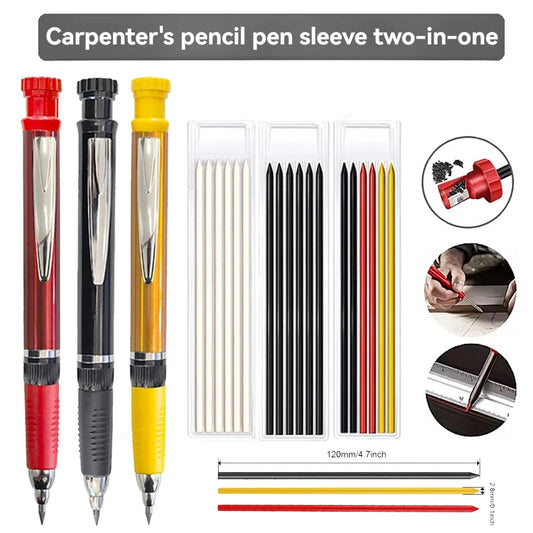 Portaminas de carpintero sólido con sacapuntas incorporado, marcador de Agujero profundo recargable de 2,8mm para herramienta de construcción de carpintería