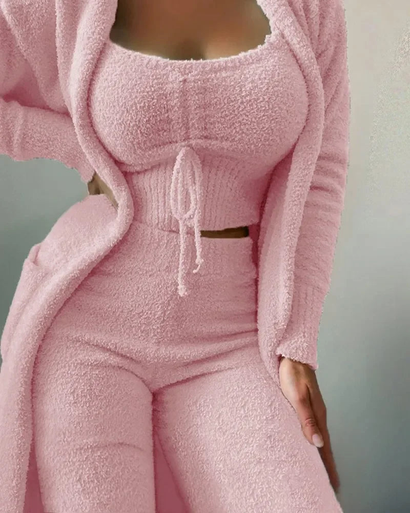 Conjunto de pijamas de terciopelo para mujer, Top corto, pantalones largos y abrigo, traje de 3 piezas, ropa de casa cálida y suave de lana, S-3XL, novedad de Otoño Invierno 2026