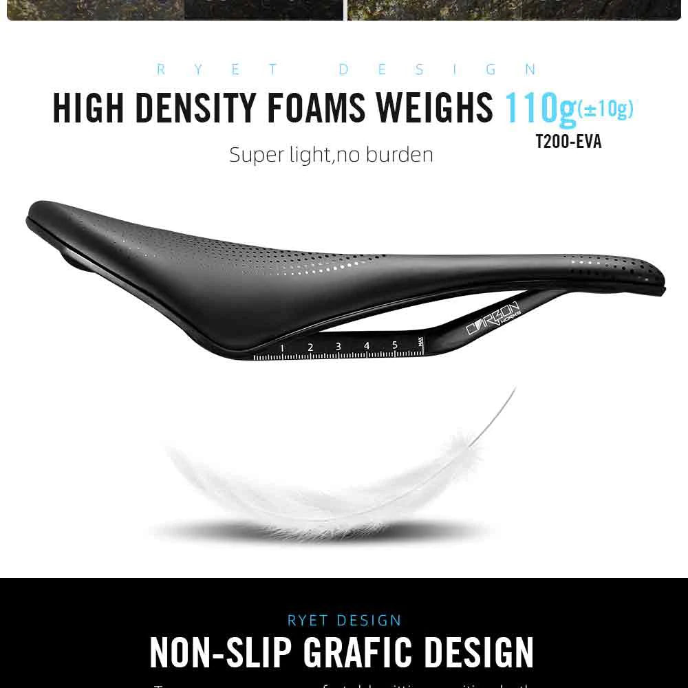 RYET-sillín de carbono para bicicleta con estampado 3D, 140mm, 142mm, superligero, para carreras de montaña, EVA, cojín para asiento de bicicleta, pieza de asiento para ciclismo
