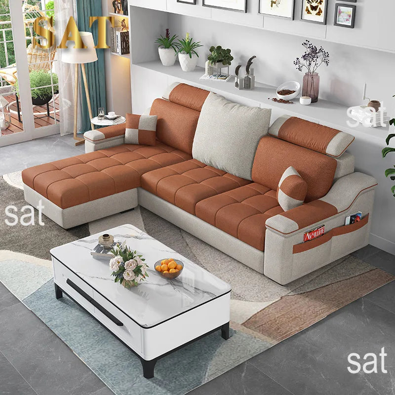 # Juego de Sofás de Tela de Látex en Forma de L, Diseño Moderno y Simple, para Apartamentos Grandes y Pequeños, Combinación Modular para Sala de Estar con Esponja