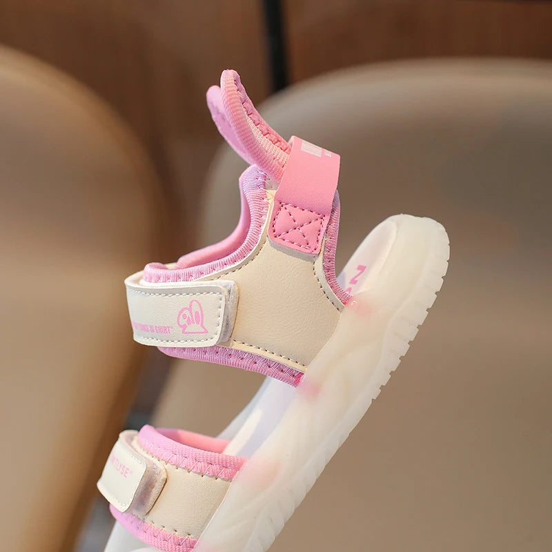 Sandalias de dibujos animados para niños y niñas, zapatos de playa suaves, informales, antideslizantes, color rosa verdoso, de 2 a 12 años