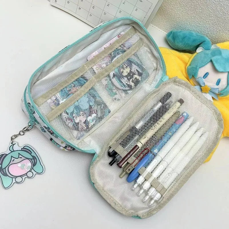 Estuche de Lápices con Diseño de Dibujos Animados para Estudiantes, Estuche de Almacenamiento de Papelería Kawaii, Bolsa de Lápices de Anime Hatsune Miku, Accesorios Escolares, Regalos
