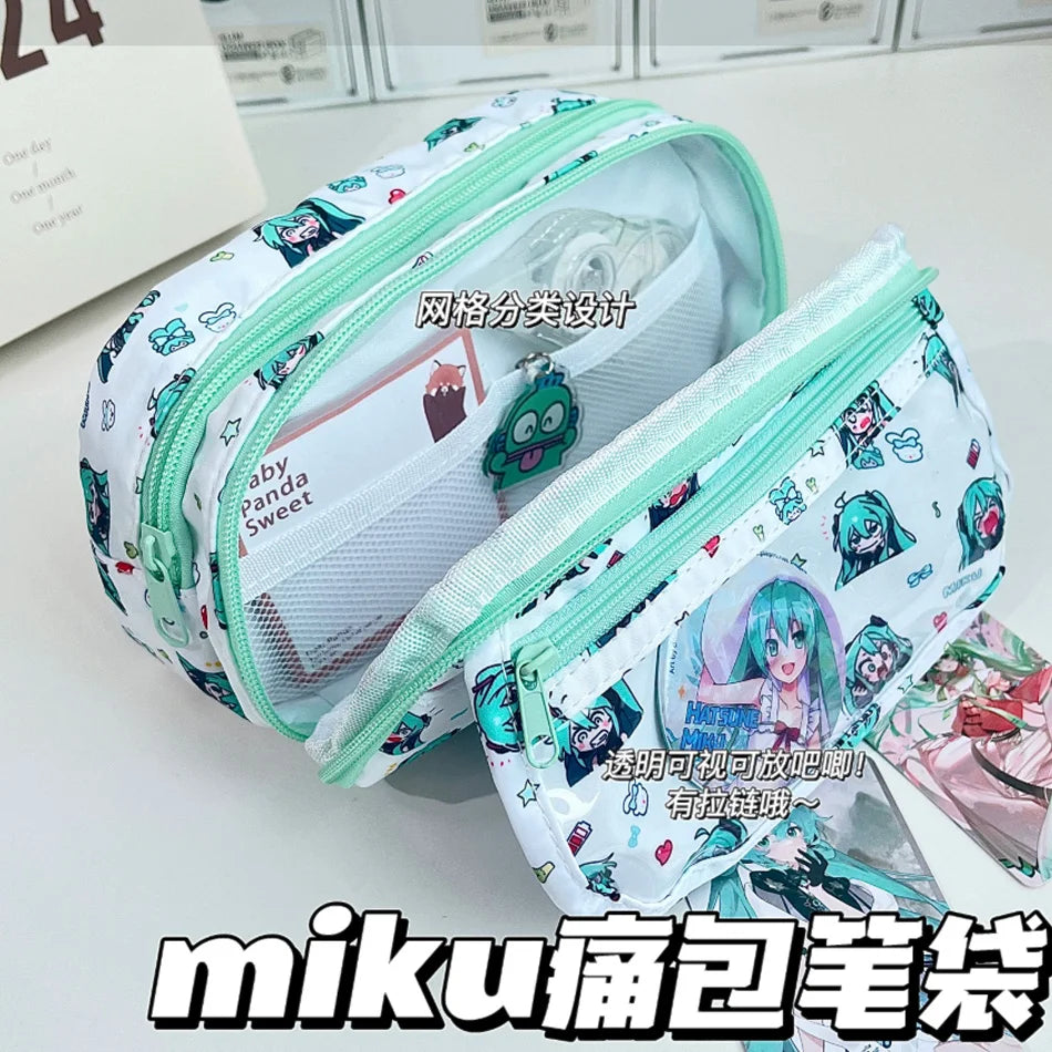 Estuche de Lápices con Diseño de Dibujos Animados para Estudiantes, Estuche de Almacenamiento de Papelería Kawaii, Bolsa de Lápices de Anime Hatsune Miku, Accesorios Escolares, Regalos