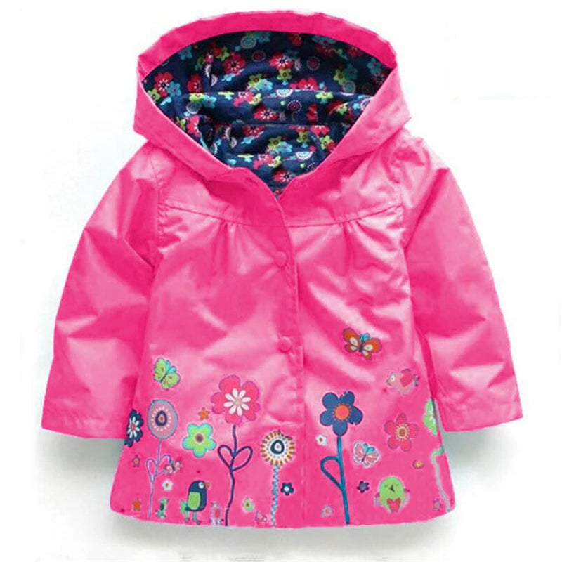 Chaqueta impermeable de flores para niñas, abrigo rompevientos con capucha, impermeable informal, ropa para niños de 2 a 6 años, otoño