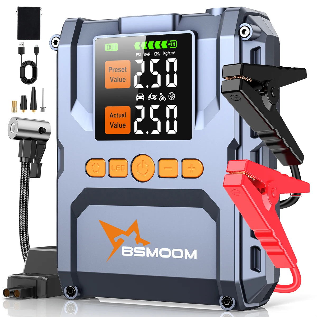 Arrancador de Coches con Compresor de Aire, Pantalla LCD, 21800mAh, Cargador Portátil, Dispositivo de Arranque de Batería de Coche de 6000A, Cargador de Batería para Coche de 12V (Todo Gasolina/10L Diésel), Arranque Rápi